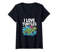Mujer Me encantan las tortugas, lindo toque de hibisco tropical Camiseta Cuello V