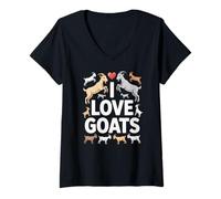Mujer Me encantan los animales de granja con forma de corazón de cabra Camiseta Cuello V