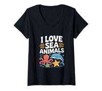 Mujer Me encantan los Animales Marinos, la Fauna Marina, Linda. Camiseta Cuello V