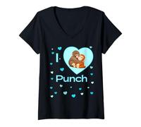 Mujer Me encantan los Corazones de Mono bebé de Punch Sad Camiseta Cuello V