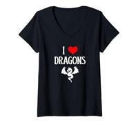 Mujer Me encantan los Dragones, me encantan los Dragones, Halloween, Spirit Dragon, Amante Camiseta Cuello V