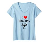 Mujer Me encantan los Dragones, me encantan los Dragones, Halloween, Spirit Dragon, Amante Camiseta Cuello V