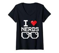 Mujer Me encantan los Nerds, me encantan los Nerds para los fanáticos del Conocimiento de los Libros de Ciencia Camiseta Cuello V
