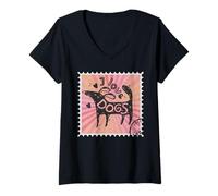 Mujer Me encantan los perros Sello postal Perro Mamá Perro Papá Camiseta Cuello V