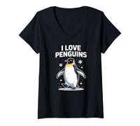 Mujer Me encantan los pingüinos, lindos copos de nieve para amantes de los pingüinos Camiseta Cuello V