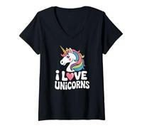 Mujer Me encantan los unicornios Rainbow Fantasy Delight Camiseta Cuello V