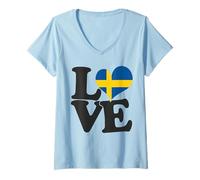 Mujer Me encantan los Viajes patrióticos con la Bandera y el corazón de Suecia Camiseta Cuello V