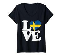 Mujer Me encantan los Viajes patrióticos con la Bandera y el corazón de Suecia Camiseta Cuello V