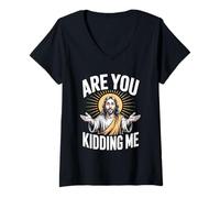 Mujer Me estás bromeando Jesús Humor Cristiano Meme Camiseta Cuello V