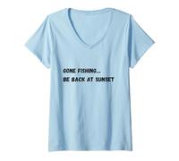 Mujer Me FUI a Pescar... Volver al Atardecer Camiseta Cuello V