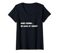 Mujer Me FUI a Pescar... Volver al Atardecer Camiseta Cuello V