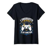 Mujer Me gradué ¿Puedo Volver a Jugar Ahora? Camiseta Cuello V