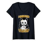 Mujer Me gradué ¿Puedo Volver a la Cama Ahora Confundido Oso Panda Camiseta Cuello V