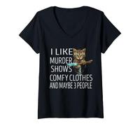 Mujer Me Gusta el Asesinato Muestra Ropa cómoda y Tal Vez 3 Personas Gato Camiseta Cuello V