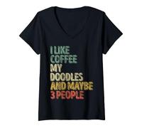 Mujer Me Gusta el café mis garabatos y Tal Vez 3 Personas Amante de los Perros Humor Camiseta Cuello V