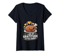 Mujer Me gusta el Día de Acción de Gracias extra crujiente de My Gratitude Camiseta Cuello V