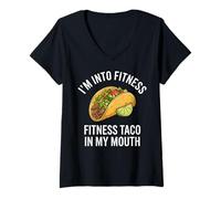 Mujer Me Gusta Hacer Ejercicio, Taco en la Boca, Divertido Cinco de Mayo Camiseta Cuello V