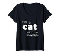 Mujer Me Gusta mi Gato más Que la Gente Mascota Graciosa Camiseta Cuello V