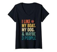 Mujer Me Gusta mi Perro de Barco y Tal Vez 3 Personas, Divertido Padre Marinero Retro Camiseta Cuello V