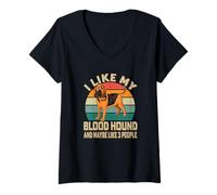 Mujer Me Gusta mi Perro Sabueso de Sangre y Tal Vez como 3 Personas Retro Camiseta Cuello V