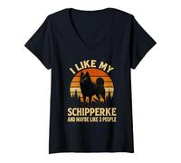Mujer Me gusta mi perro Schipperke y tal vez 3 personas lindo dueño de mascota Camiseta Cuello V