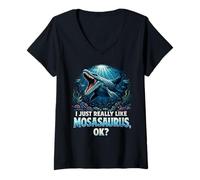 Mujer Me Gusta Mucho Mosasaurus Ok Dinosaurio Divertido Camiseta Cuello V