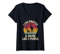 Mujer Me gustan las jirafas y tal vez como 3 personas amante vintage divertido Camiseta Cuello V