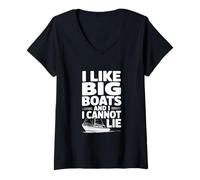 Mujer Me Gustan los Barcos Grandes y no Puedo mentir Humor náutico Divertido Camiseta Cuello V