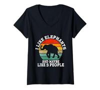 Mujer Me Gustan los Elefantes y Tal Vez 3 Personas Divertido Retro Camiseta Cuello V