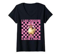 Mujer Me Gustan los Pollos y Tal Vez 3 Personas Chicken Farm Chicken Girl Camiseta Cuello V