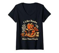Mujer Me Gustan más los Libros Que la Gente, Leyendo Dragon Coffee Lover Camiseta Cuello V