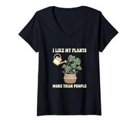 Mujer Me Gustan más mis Plantas Que Las Personas Aficionado botánico Camiseta Cuello V