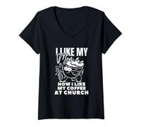 Mujer Me gustan mis hombres Cómo me gusta mi café en la iglesia - Christian joy Camiseta Cuello V