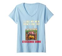 Mujer Me Gustan mis Hombres, cómo me Gustan mis Medias colgadas, Divertida Navidad Camiseta Cuello V