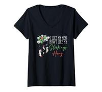 Mujer Me Gustan mis Hombres, cómo me Gustan mis Medias colgadas, Divertida Navidad Camiseta Cuello V