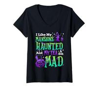 Mujer Me Gustan mis mansiones embrujadas y mi té un Poco Loco Halloween Camiseta Cuello V