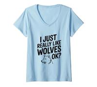 Mujer Me Gustan Mucho los Lobos Ok Funny Animal Lover Camiseta Cuello V