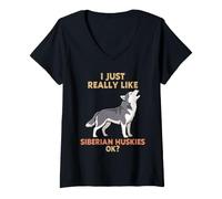 Mujer Me Gustan Mucho los Perros esquimales siberianos Ok Animal Lover Cute Dog Camiseta Cuello V