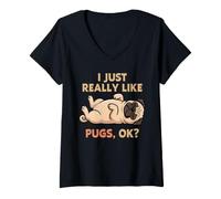 Mujer Me Gustan Mucho los Pugs, Ok, Amante de los Animales, Lindo Perro Camiseta Cuello V