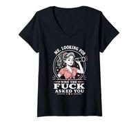 Mujer Me Looking For Who The Fuck Asked You Funny Retro Telescopio Camiseta Cuello V