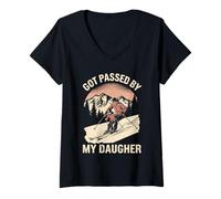 Mujer Me pasó por Alto mi Hija, Divertida Familia esquiando, papá, mamá, esquiadora Camiseta Cuello V