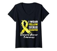 Mujer Me pongo amarillo para mi hija Concientización sobre el cáncer de sarcoma Camiseta Cuello V