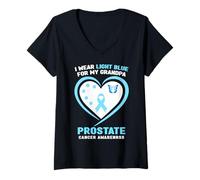 Mujer Me Pongo Azul Claro para mi Abuelo Concientización sobre el cáncer de próstata Camiseta Cuello V