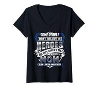 Mujer Me pongo azul oscuro para mi mamá Guerrero del cáncer de colon Camiseta Cuello V
