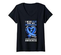 Mujer Me Pongo Azul para la Conciencia de la Artritis Juvenil de mi Nieto Camiseta Cuello V