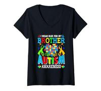 Mujer Me Pongo Azul para mi Hermano Concientización sobre el Autismo Niños autistas Camiseta Cuello V