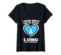 Mujer Me Pongo Blanco para la Conciencia del cáncer de pulmón de mi Hermana Camiseta Cuello V