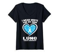 Mujer Me Pongo Blanco para la Conciencia del cáncer de pulmón de mi Madre Camiseta Cuello V