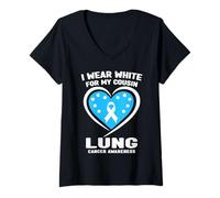 Mujer Me Pongo Blanco para la Conciencia del cáncer de pulmón de mi Primo Camiseta Cuello V