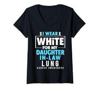 Mujer Me Pongo Blanco para mi nuera Concientización sobre el cáncer de pulmón Camiseta Cuello V